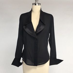 BGN First Designer Black Silk Button Down Blouse